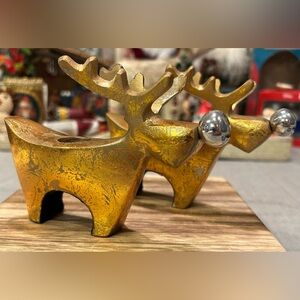2 Gold Reindeer Candle Holders 4”Tall